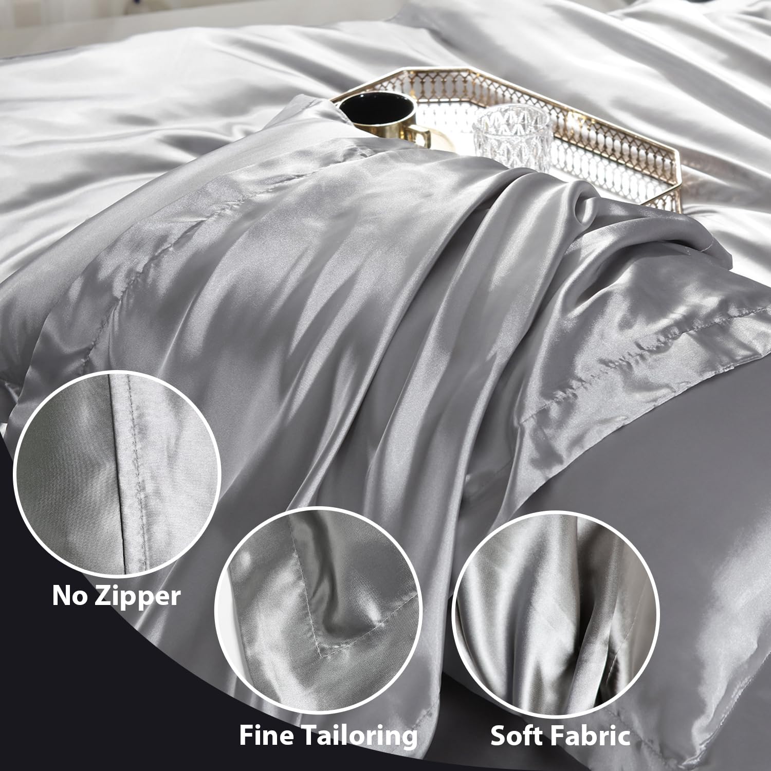 Set 2 Federe Cuscino 50x80 Cm Ipoallergeniche - Morbide Per Capelli E Pelle, Chiusura A Busta - Grigio - Foto 8