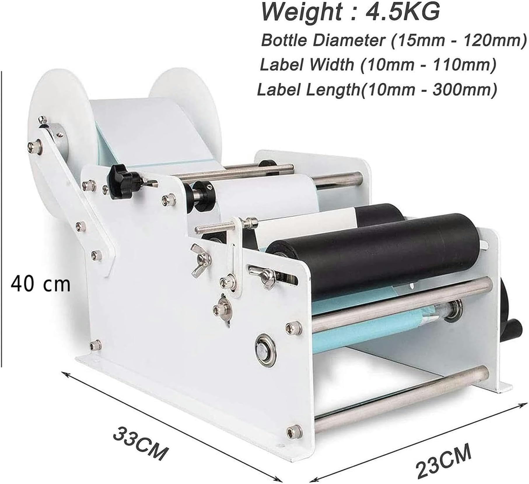 Applicateur d'étiquettes Semi-Automatique, étiqueteuse de Bouteilles Rondes pour diamètre de Bouteille de 15 à 120 mm et Largeur d'étiquette de 10 à 110 mm et Longueur
