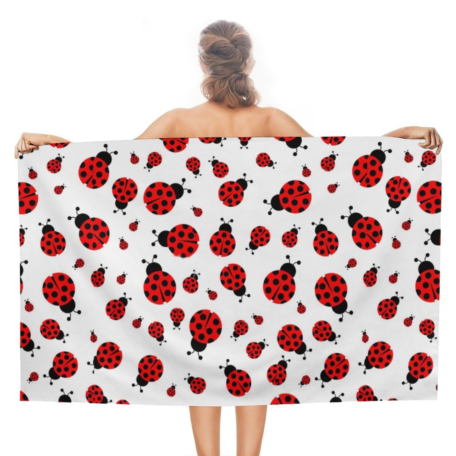 LEDFCVSU Beach Towel, Ladybugs Pattern Infinite Speckled Bath Towel, Absorbent Towel for Swimming, Sports, Travel