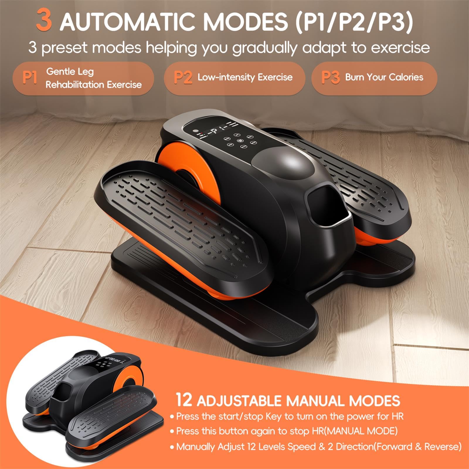 Morelax Ellittica Elettrica Sotto la Scrivania, Mini Ellittica da Casa con Telecomando, Display, Silenzioso e Portatile, Trainer Ellittiche a Pedaliera con 12 Velocità Regolabili per Anziani e Adulti