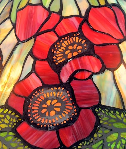 Miniatura 6 de HT Lámpara de mesa estilo Tiffany de 16 pulgadas de ancho, diseño de flor de amapola, pantalla de vitral, 2 luces, aleación de zinc, base antigua,