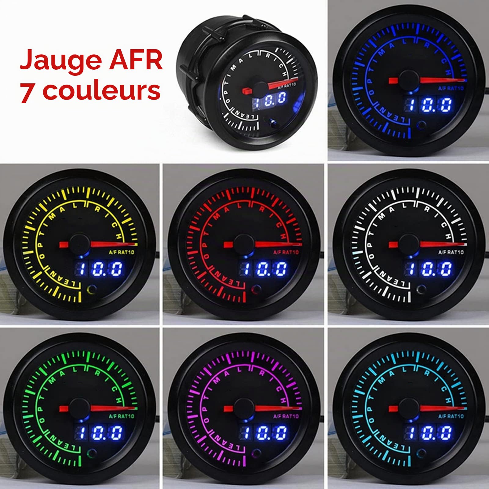 EBTOOLS Jauge de Rapport Air/Carburant AFR pour Voiture - 2.5in 12V avec Pointeur d'Affichage et Réglage d'Avertissement