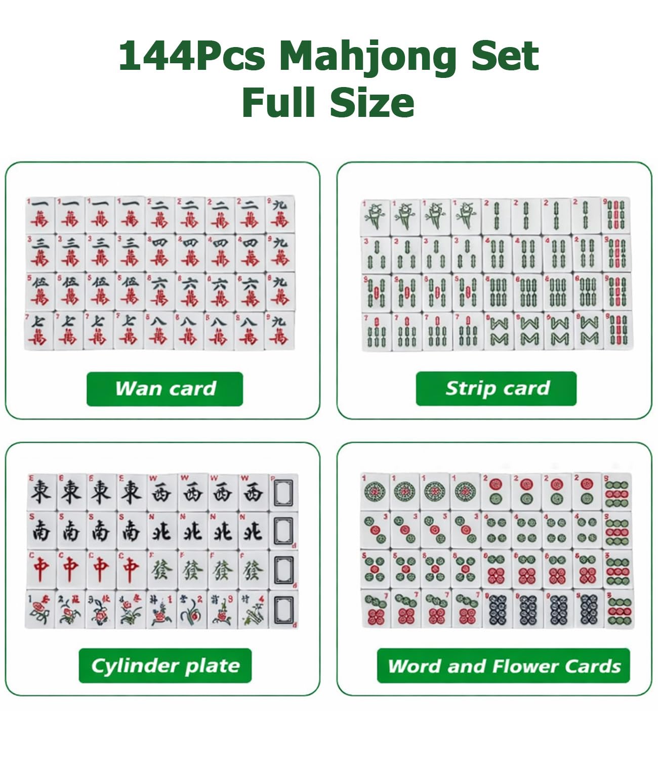 TVOOD Mahjong Set Full Size with Numbers 144Pcs Mahjong Tiles (362720mm) Portable Mahjongs Game Set with 3 Dice and Carrying Travel Case for Family Party Play - Image 3