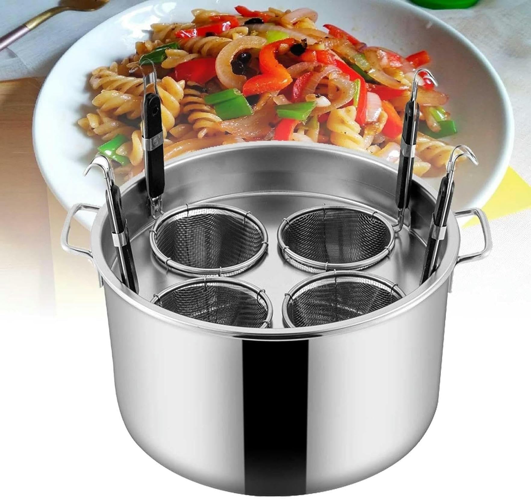 Set di Inserti per cuocipasto, pentola per Pasta in Acciaio Inox Multifunzionale con cestello scolapasta, pentole per Spaghetti per Cucina Domestica, utensile da Cucina Commerciale, ristoran