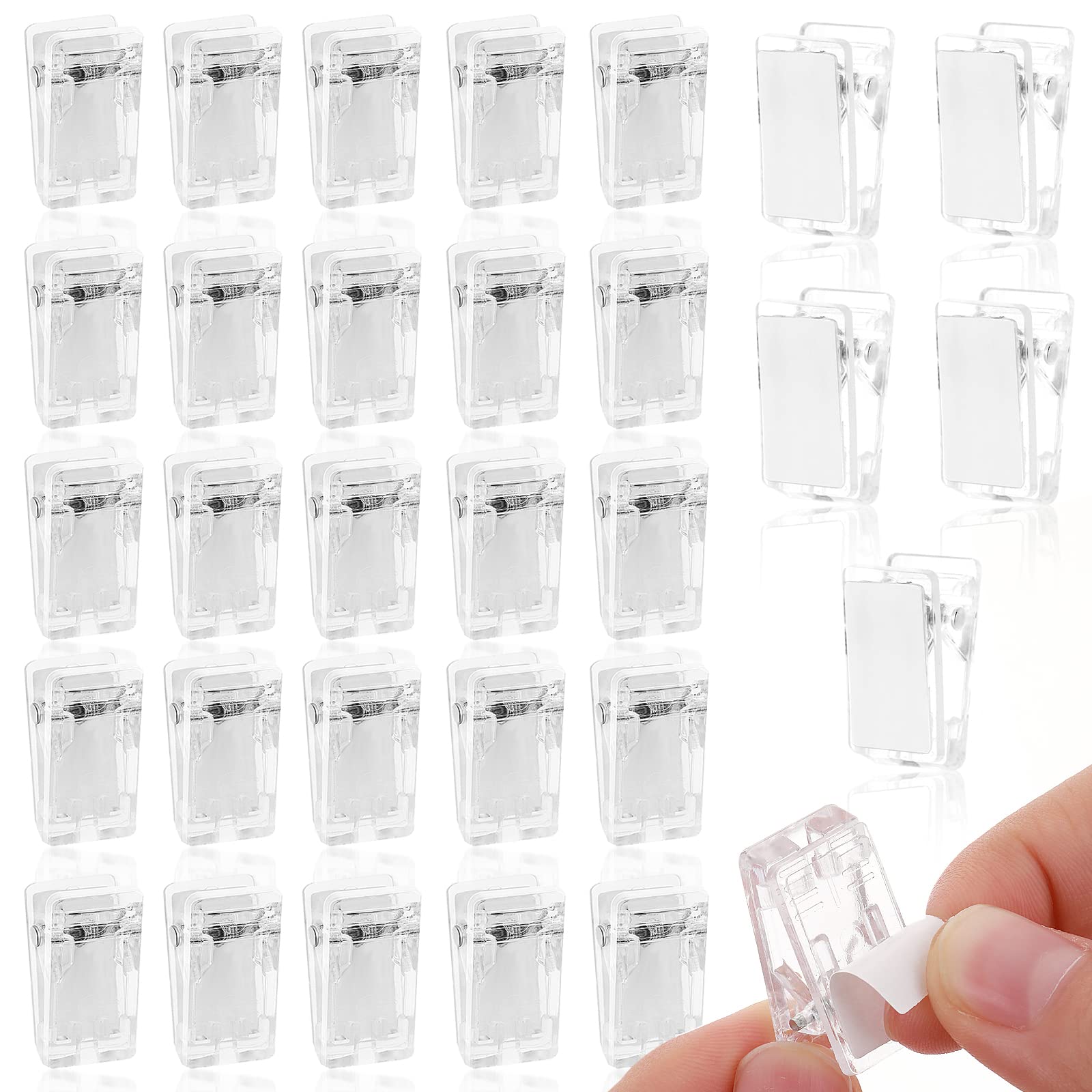 Grevosea 30 Clear Self Adhesive Rectangle Sticky Clips for Wall Tapestry, Photo, Paper, Rope, Picture - Home, Office