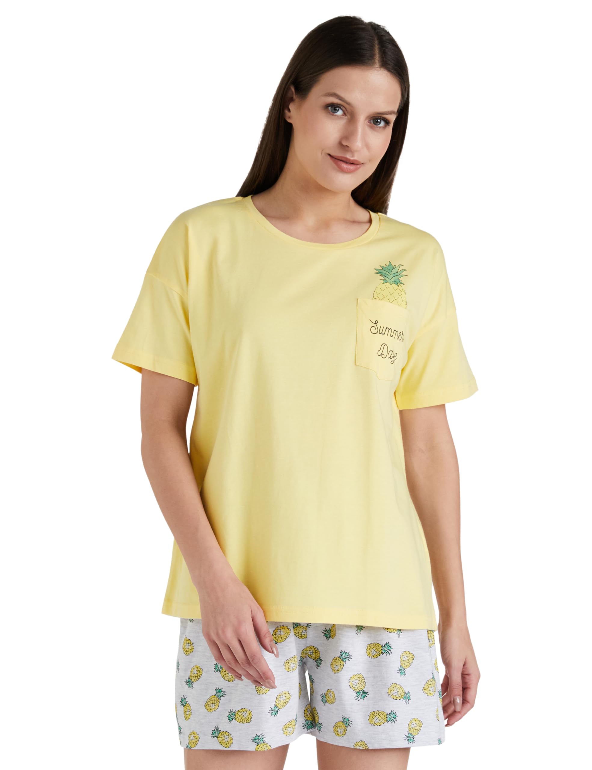 Women Cotton Regular Fit T-Shirt and Shorts Night Suit (Night Wear | Lounge Wear Set)
