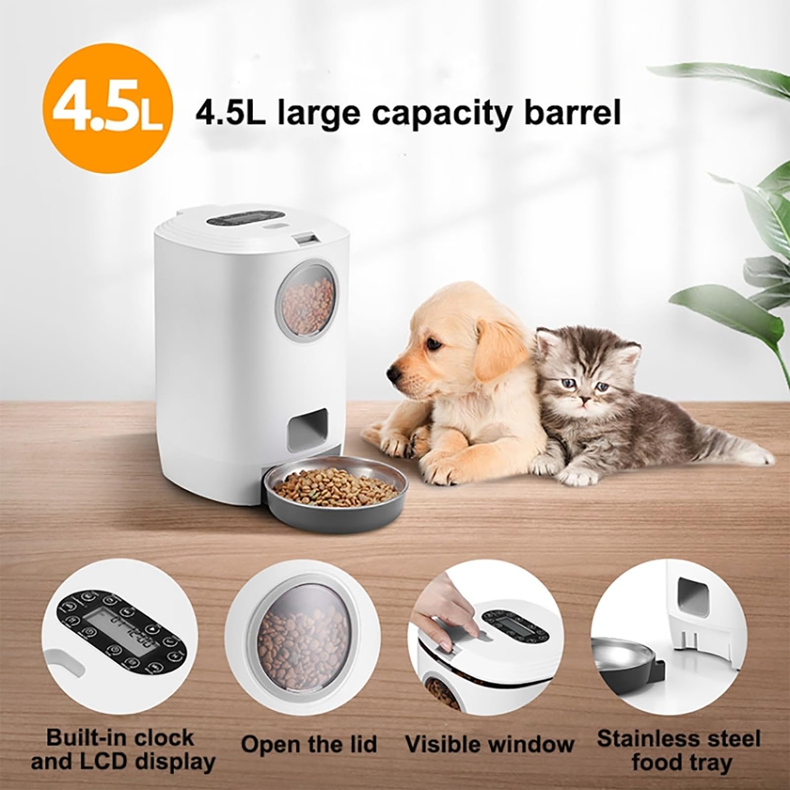 ERICAT Comedero Automático para Gatos, Dispensador De Comida para Perros con Temporizador Programable, Recordatorio De Grabación De Voz De 10s Y Cubo De Comida Extraíble, para Gatos, Perros Grandes
