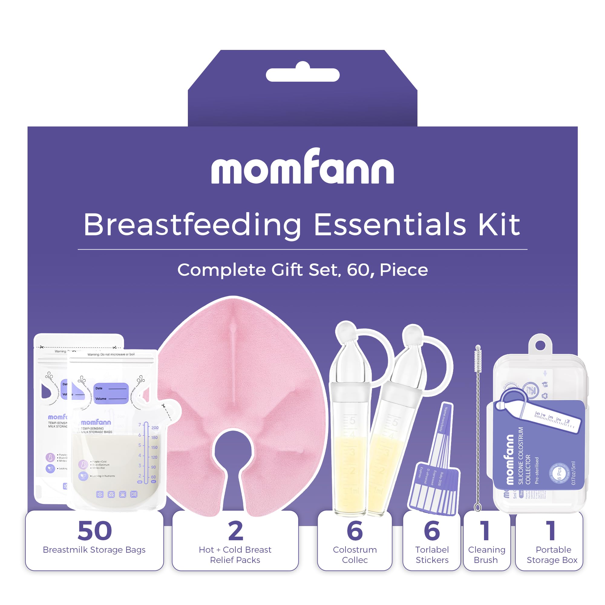 Breastfeeding Care Kit for Nursing Moms, 60 Piece/Set, BPA-Free Essentials