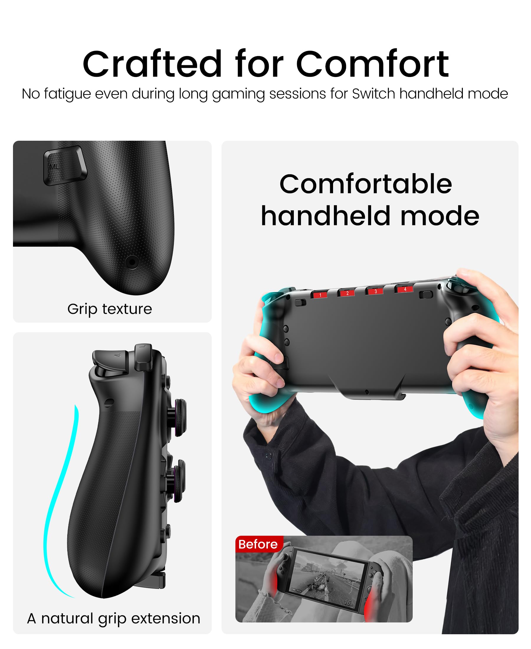 Spican Switch Controllers for Nintendo Switch/OLED Controller, Full-Size Switch Joy-pad for Better Handheld Mode, Switch Accessories Wireless Pro Controller with RGB Light/Battery/Turbo/Macro/4 Game Slot - Nintendo Switch - Very Good - Used Controller - Image 3