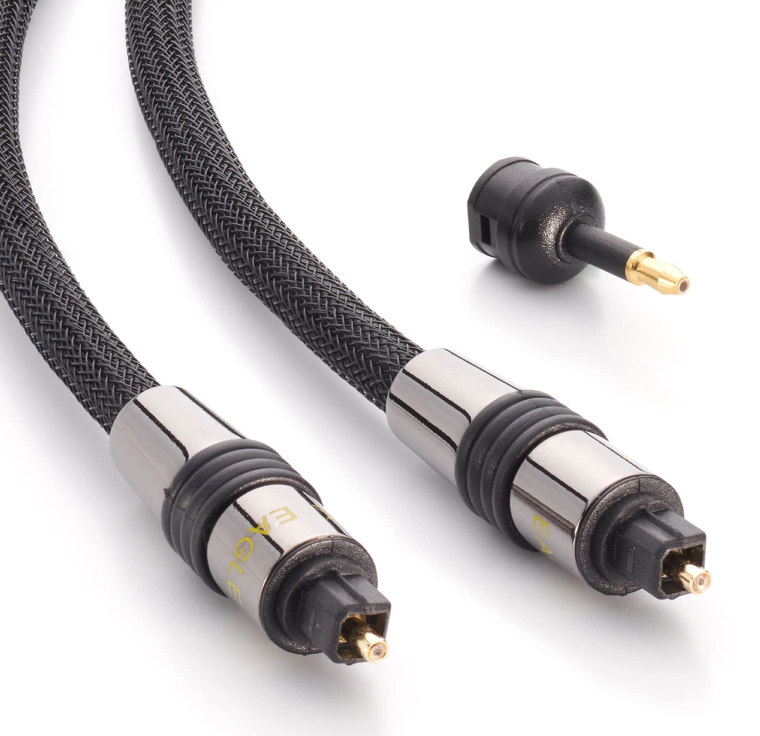 eagle cable by INAKUSTIK – 10021100 – Deluxe Optokabel | für digitale Audiosignale | 10,00m in Schwarz | Nylonleiter für max. Lichtleitfähigkeit - inkl. 1 Stück Miniklinken Adapter| mit Geflechtschirm