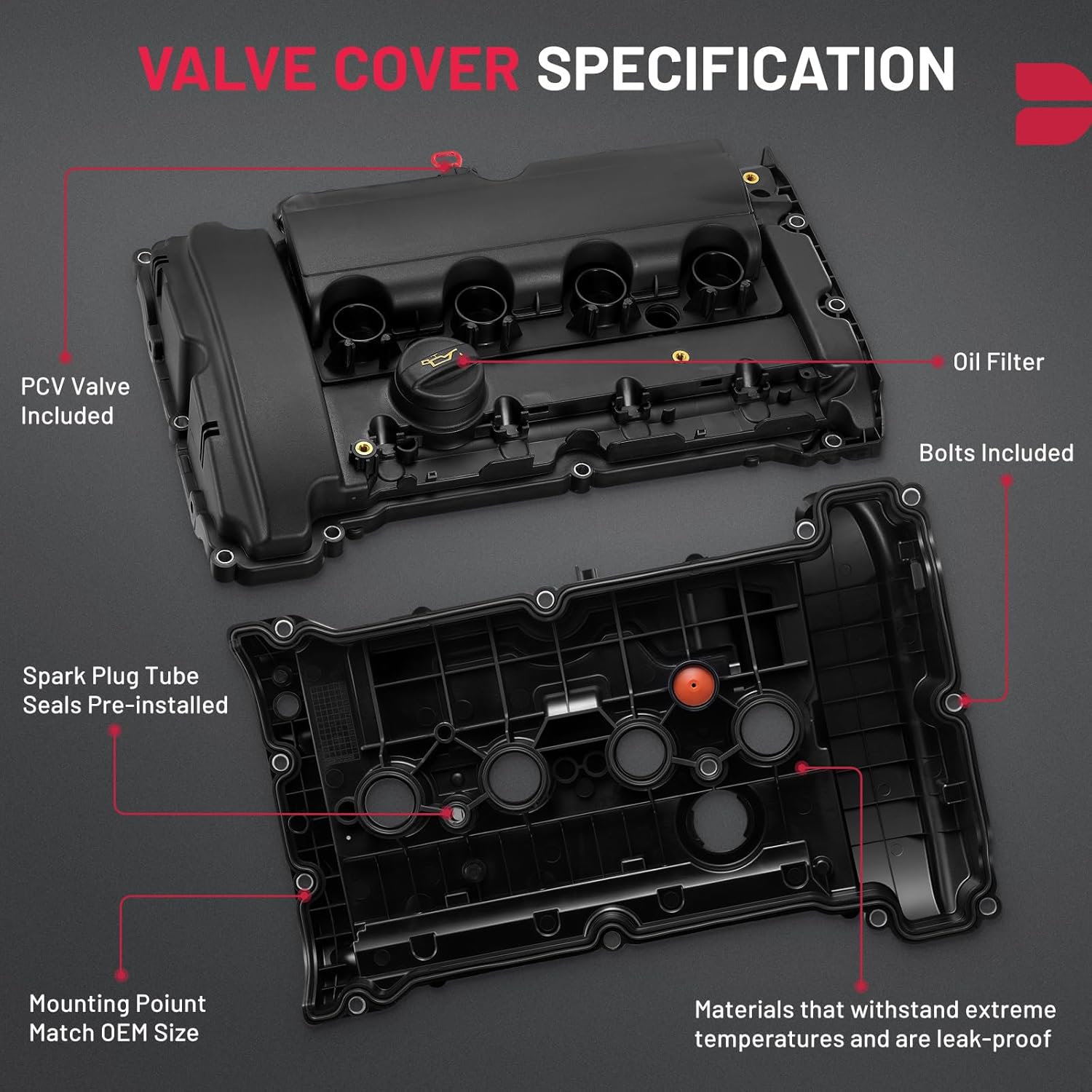 BDFHYK Engine Valve Cover with Gasket Compatible with Mini Cooper S JCW 1.6L 2007 2008 2009 2010 2011 2012, Replace 11127646555 11127585907 11127561714 11127572851 11127572854