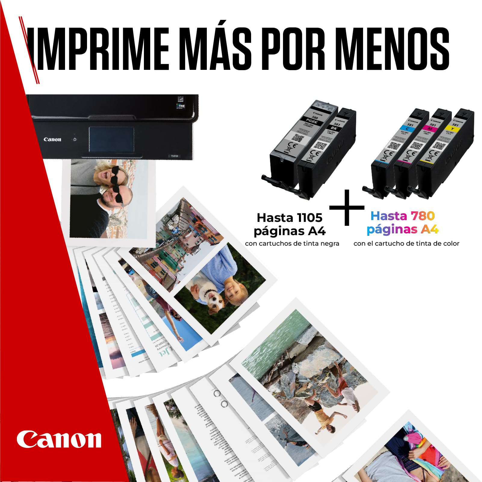 Canon PGI-580 + CLI-581, Cartuchos de Tinta Original, 5 Cartuchos de Tinta Independientes, 2 Color Negro y 3 Color Amarillo, Magenta y Cian, Compatible con Impresoras de Inyección de Tinta PIXMA