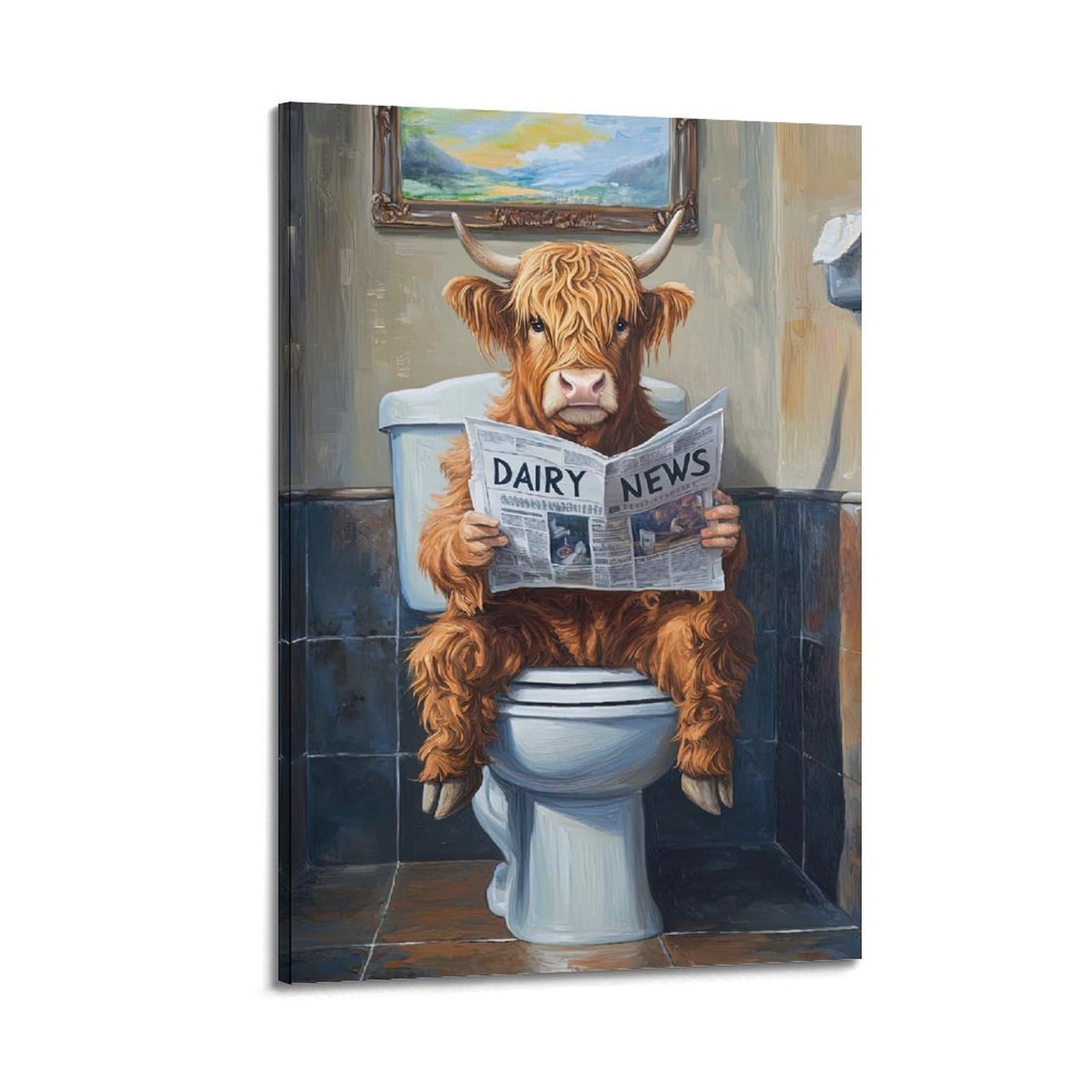 ESTE Highland Cow Toilette Red Newspaper Poster Decorative Painting Canvas Modern Art Picture 24x36inch(60x90cm)