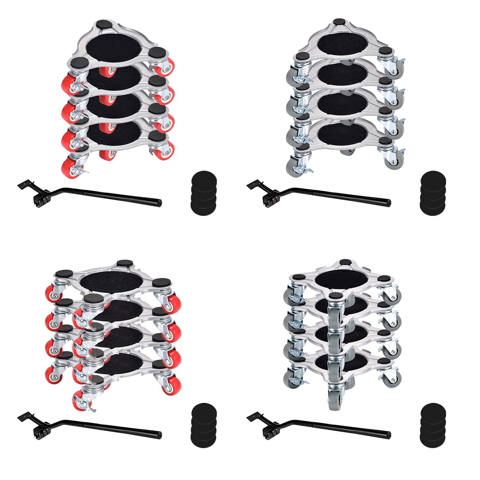 Set di Ruote piroettanti a 360° per mobili, Resistenti e con Freno, Strumento di Sollevamento Professionale per spostare Facilmente i mobili (Modello Piccolo a 4 Gambe)