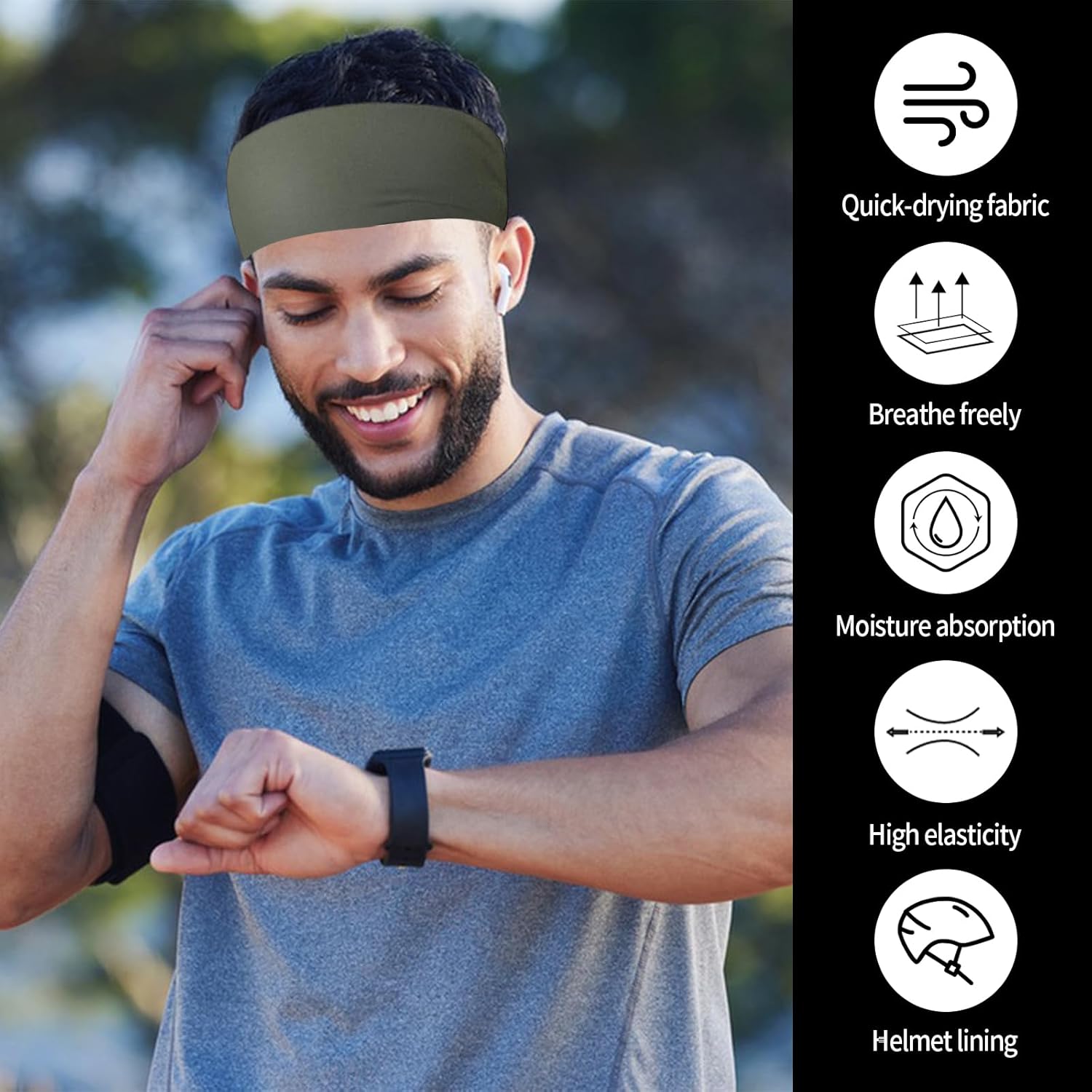 Sports Headband for Men, 5 PCS Non Slip Sweatbands for Running, Cycling, Basketball, Yoga, Fitness Workout Stretchy Hairband for Women - Image 3