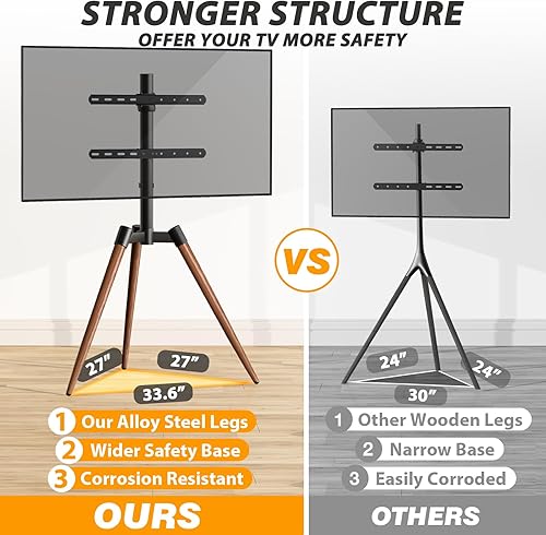 Miniatura 4 de TVON Soporte de TV con caballete de trípode para televisores LED LCD de 37 a 65 pulgadas de pantalla planacurva de hasta 77 libras, soporte de TV de