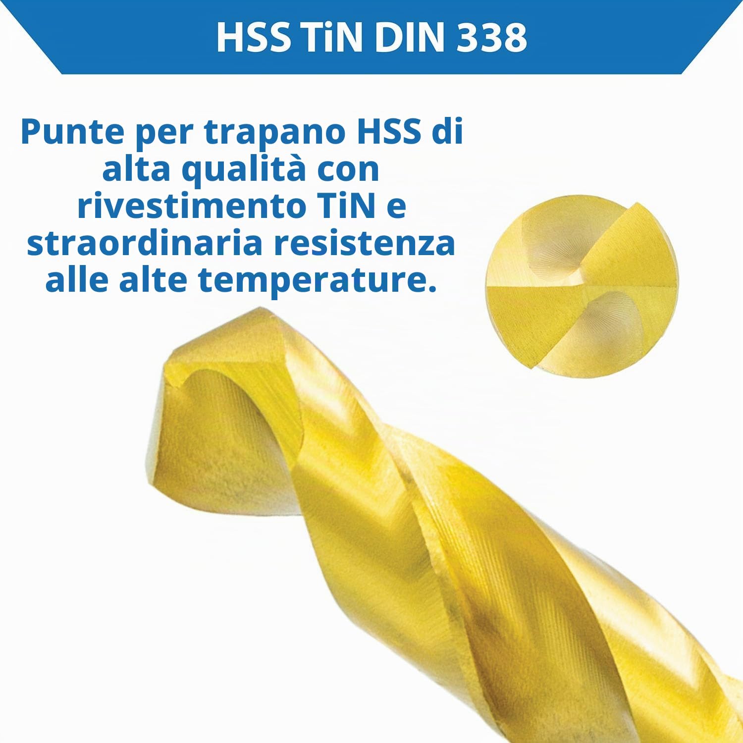 TJR® Set di 19 punte elicoidali per trapano HSS TiN 1-10 mm 0,5 mm, autocentranti in metallo, DIN 338, tipo N 118°, per profili in acciaio inossidabile, acciaio, alluminio con massima