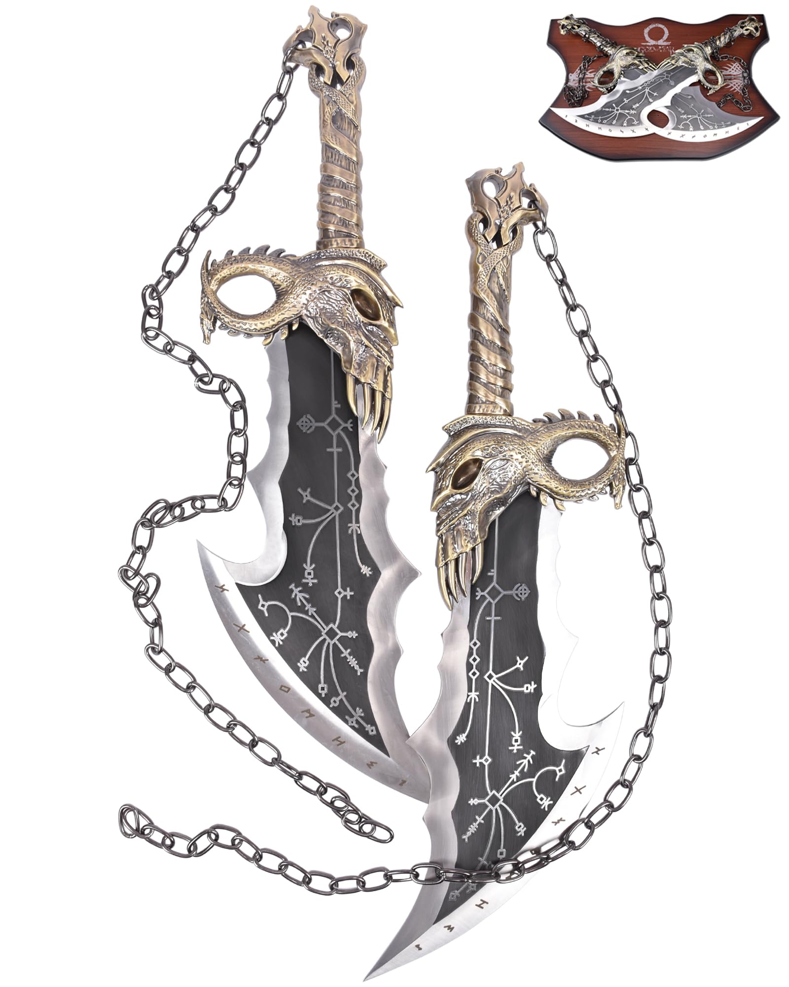 21" GOW Blades of Chaos Kratos Chaos Blades Metal Sword 1:1 Replica Sword Cosplay Prop Leviathan Axe Suitable for Cosplay, hobbyist Collection, Decoration