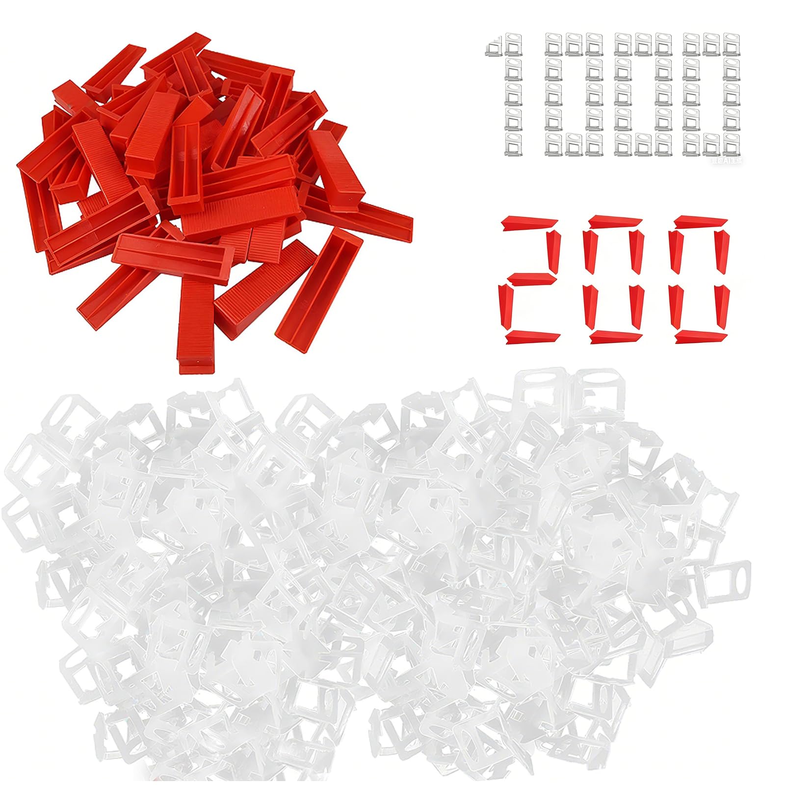 1200 PCS 2mm Tile Leveling System, 1000 Spacer Clips + 200 Wedges, Tile Installation Tool for Leveling Tiles in Living Rooms Offices Bathrooms