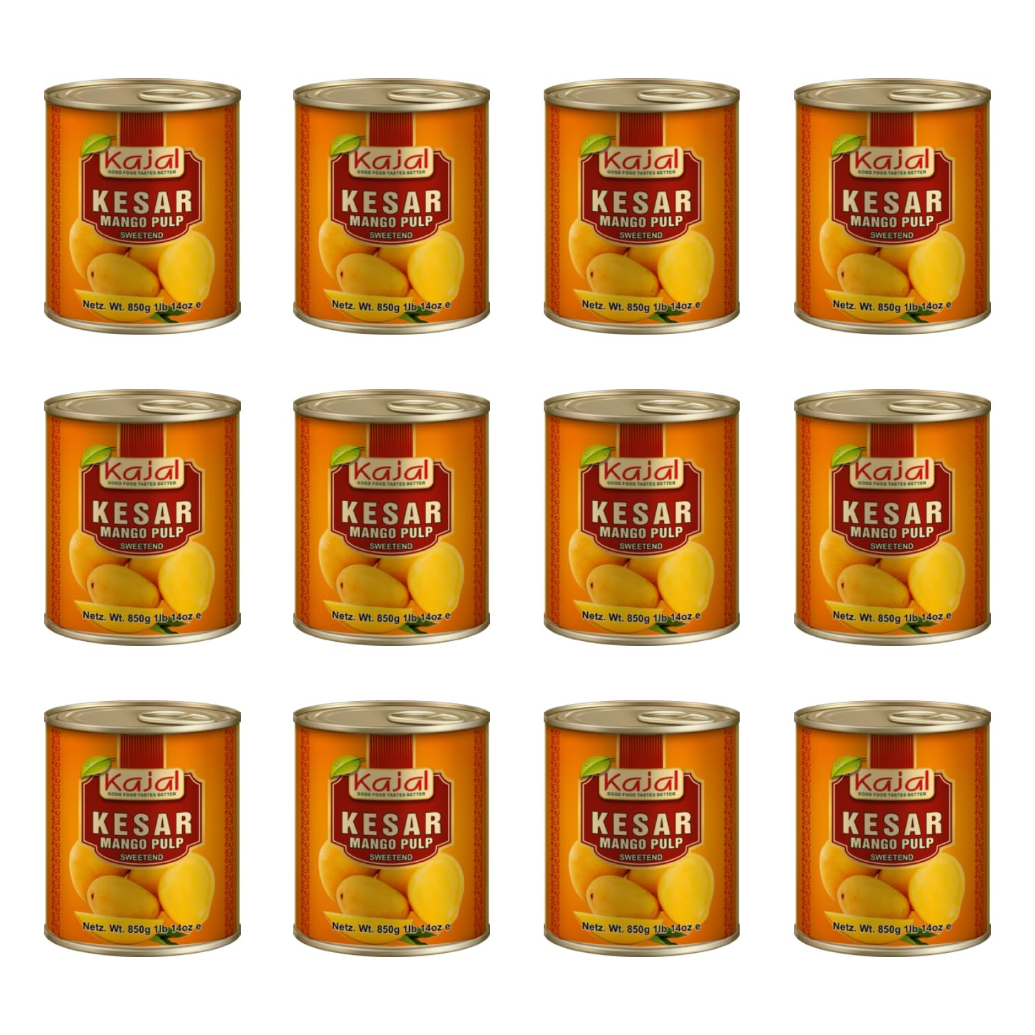 KAJAL Mango Pulp Kesar - Premium Mango Püree aus 94% Kesar-Mangos, 850g (pack of 12)