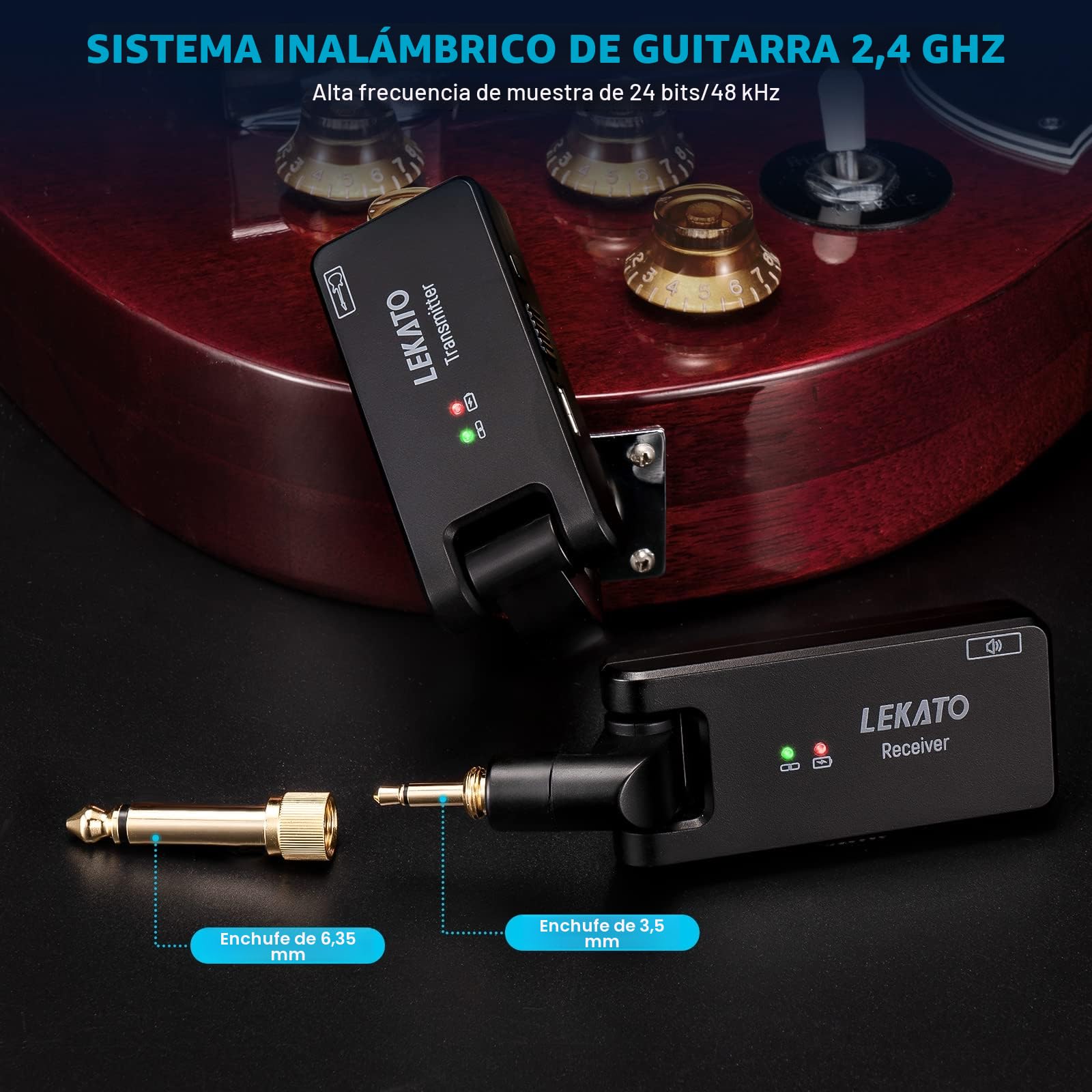 LEKATO Sistema inalámbrico de guitarra con caja de carga 2.4GHz Transmisor de guitarra inalámbrico Receptor Cable de guitarra inalámbrico Bajo Sistema de guitarra