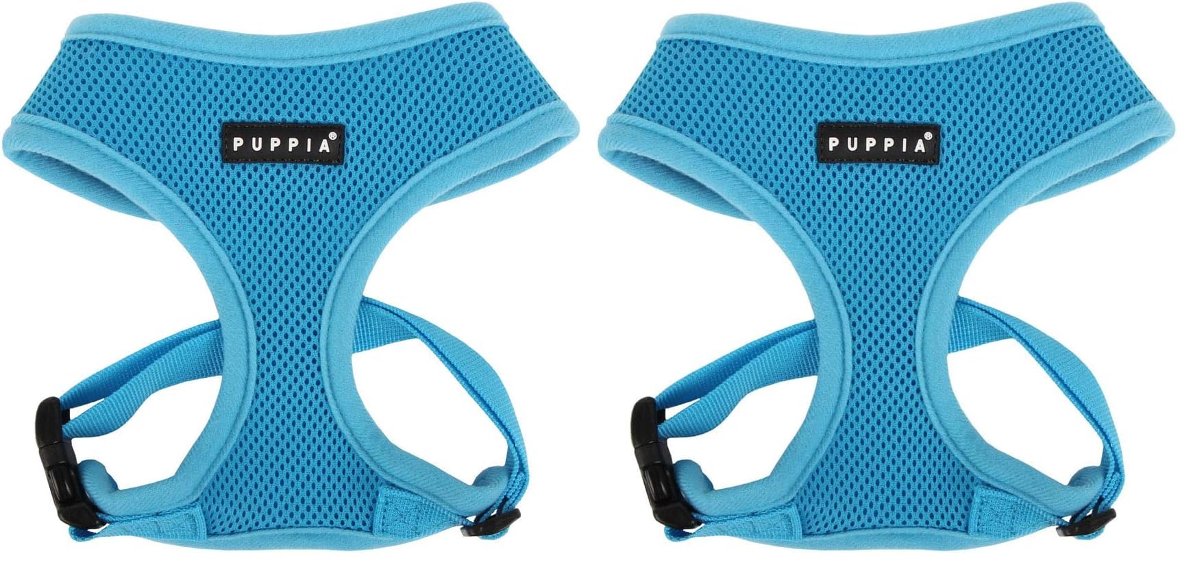 Puppia Soft Dog Harness No Choke Over-The-Head Triple Layered Breathable Mesh Adjustable Chest Belt and Quick-Release Buckle, Sky Blue, X-Large (Pack of 2)