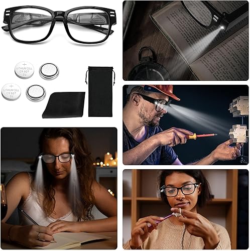 Miniatura 6 de Lentes de lectura con luces LED brillantes, lupas manos libres con aumento de luz y luces LED duales, visión clara, ojos iluminados para hombres y