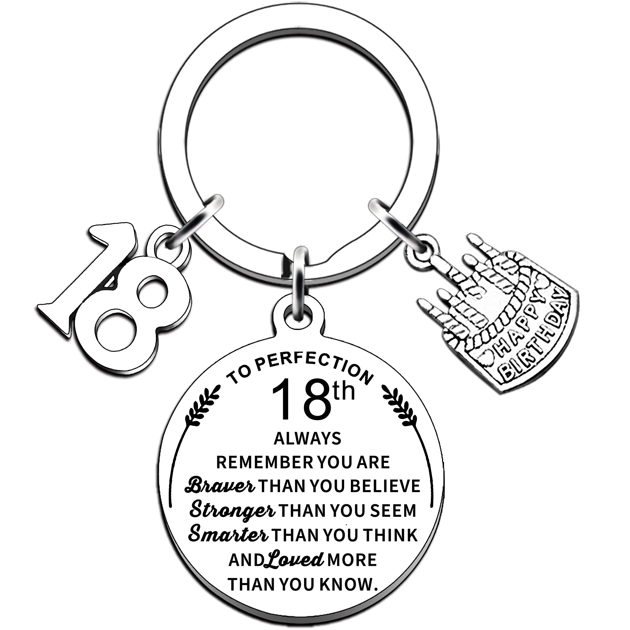 Amzq Unisex Silver Birthday Keyring Birthday Gifts For Women Men Boys Girls Inspirational Keychain Gifts For Family (18Th)