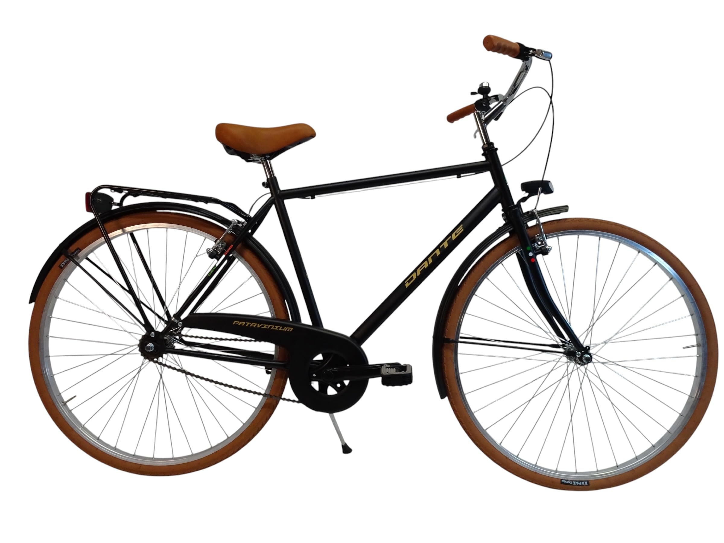 Bici da Città calssica da uomo, Telaio in Acciaio, Ruote 28", Monomarcia 1V, Freni V-Brake, con Portapacchi Posteriore e Luci, Stile Retrò, particolari miele