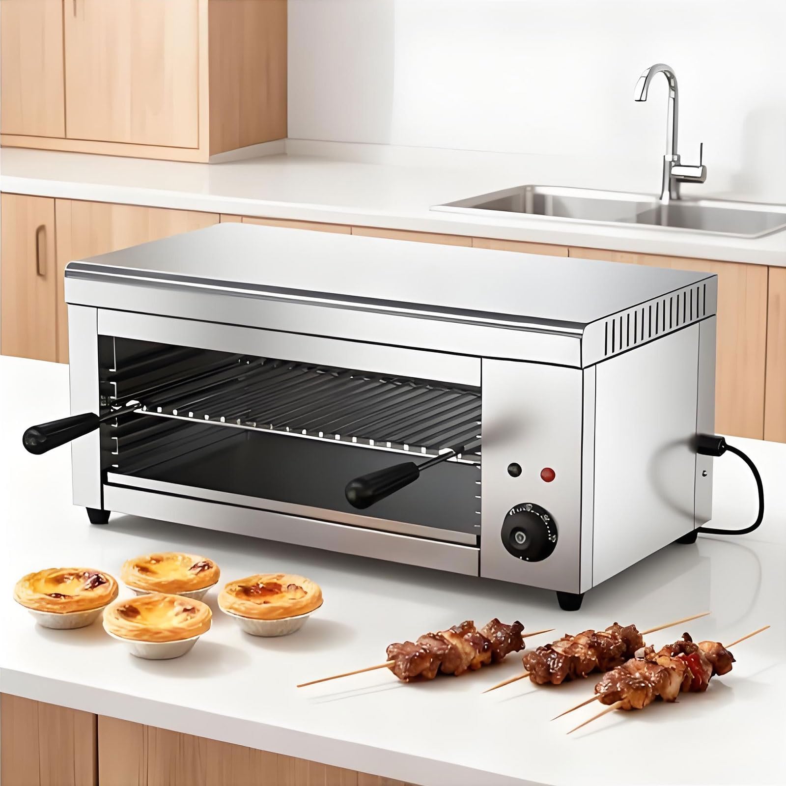 Asador Salamandra De 2000 W, Asador EléCtrico Para Carnes De Acero Inoxidable, Para Encimera, Con Bandeja Recogemigas ExtraíBle, 50 ℃-300 ℃ Para Pizza, Carnes A La Parrilla Y SáNdwiches