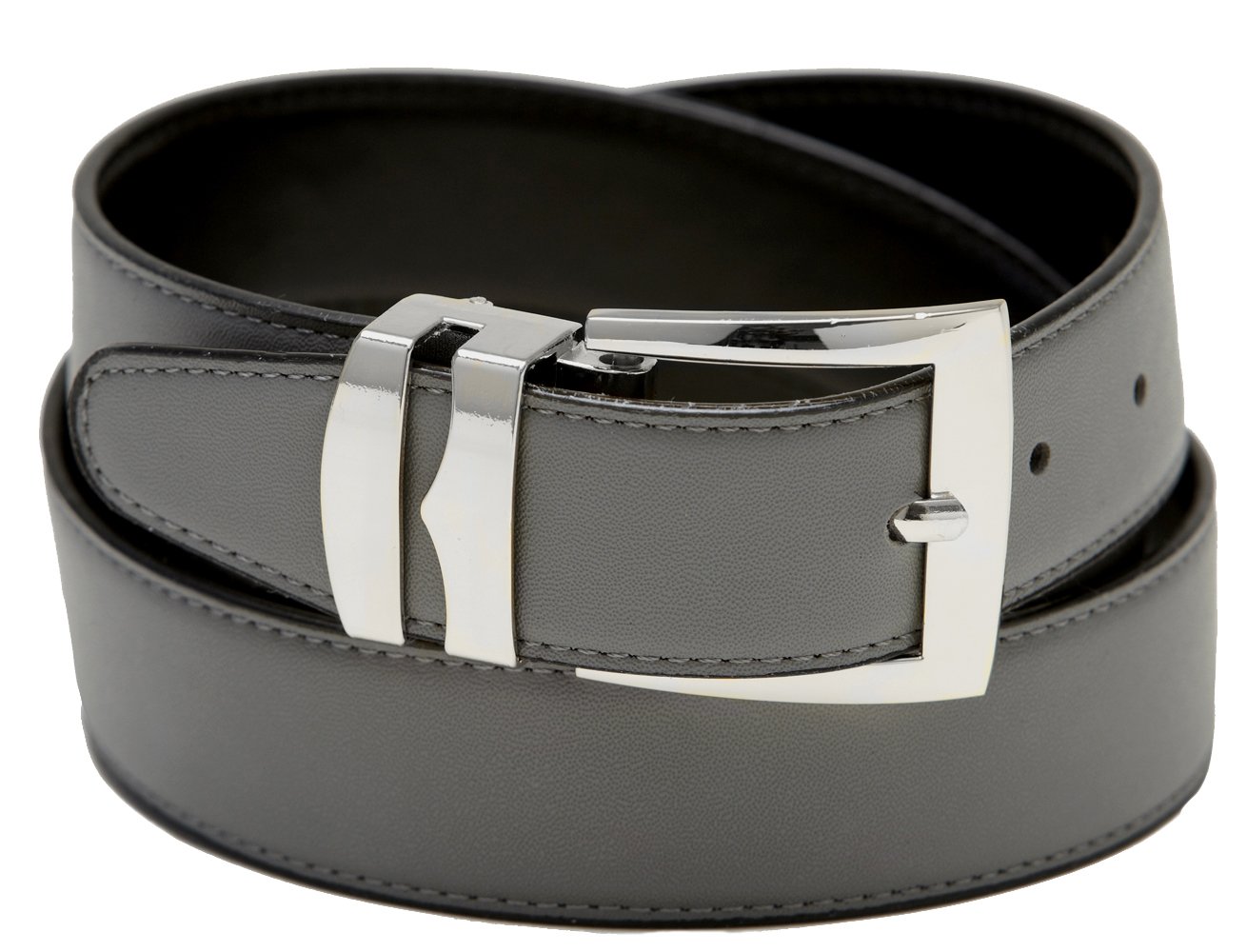Concitor Men's Belt Reversible Wide Bonded Leather Silver-Tone Buckle BLACK/Charcoal 60