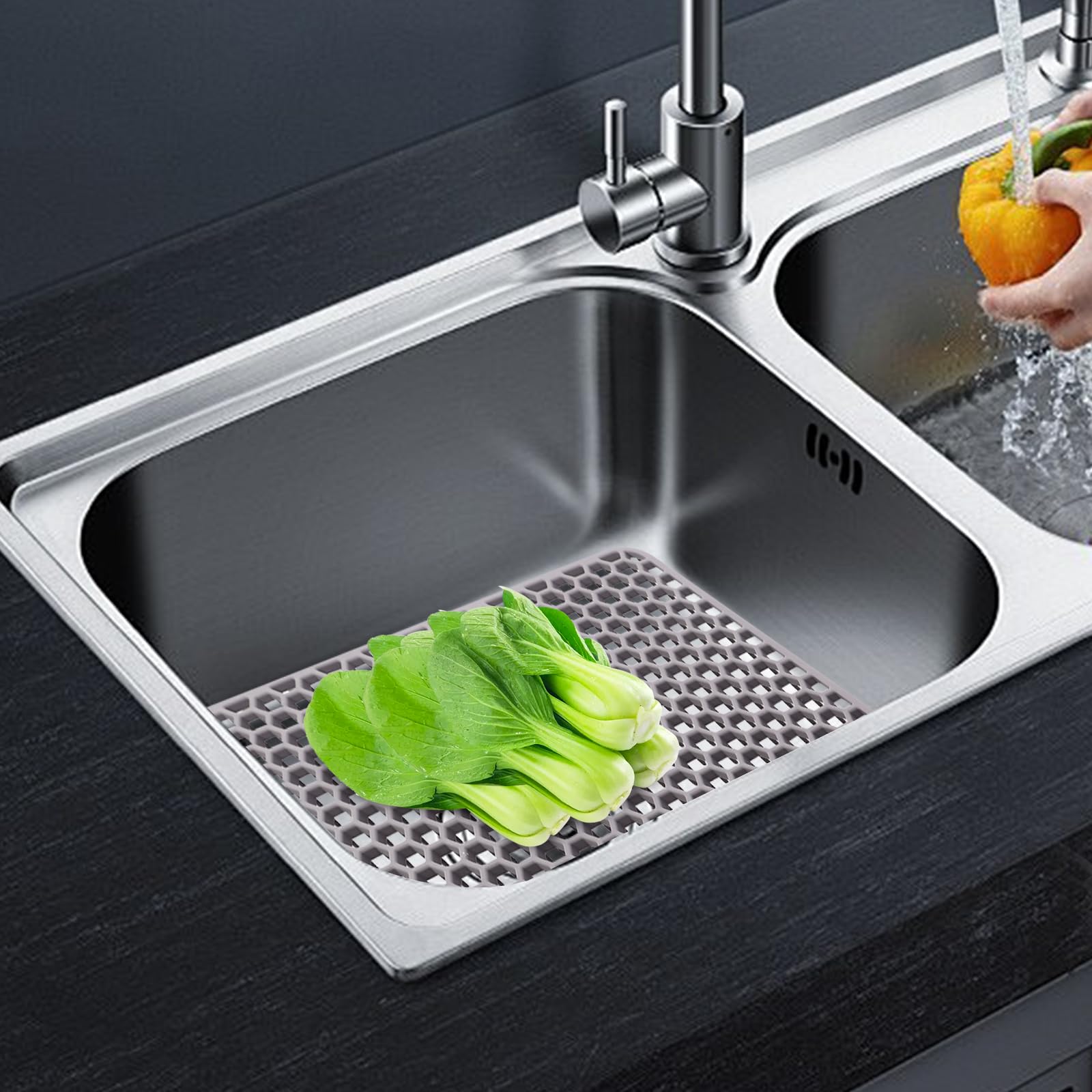 Tappetino per Lavello in Silicone per Alimentari, Antiscivolo, Resistente alle Alte Temperature, Grigio Scuro