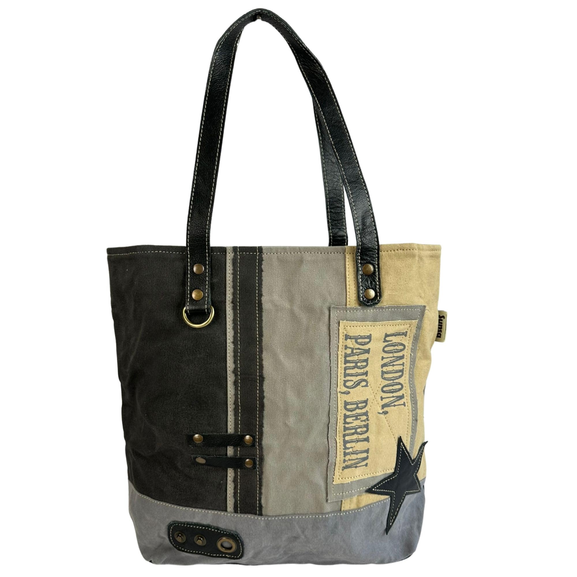 Sunsa Damen Handtasche. Große Shopper in Vintage Retro Stil mit Stern.