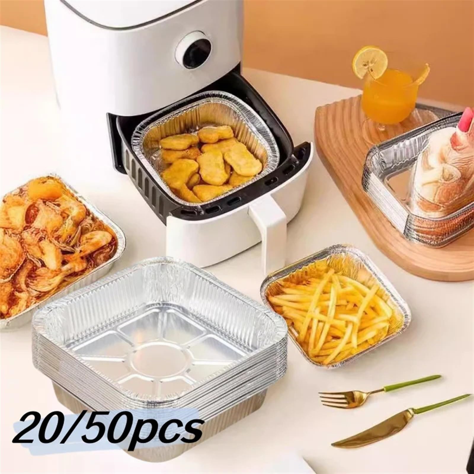Bandejas Desechables Bandeja de Aluminio Resistente for Horno, de 20 a 50 Piezas, con Forma Cuadrada, for Guardar Alimentos en Lata for Barbacoa(50pcs)