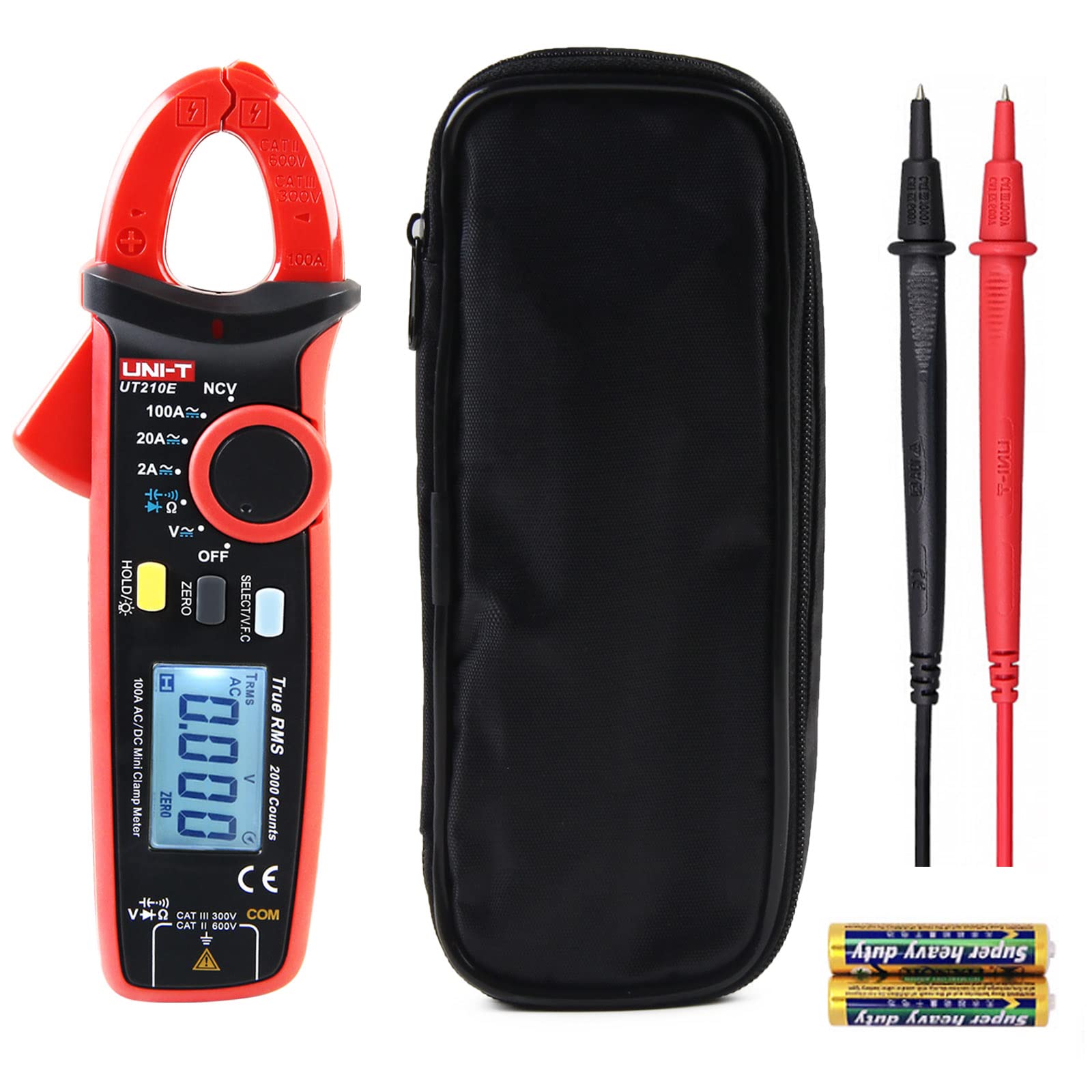 Clamp Meter, UNI-T Multimeter Tester with Non-Contact Voltage Tester, Amp Meter Clamp for 2A AC/DC, LCD Display & Audible Buzzer UT210E