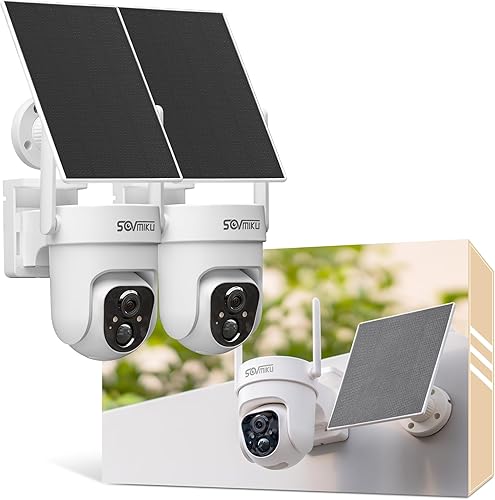 SOVMIKU Cámara de seguridad solar CQ1A 2K, vista de 360, panorámica e inclinación, fácil de configurar, visión nocturna, fácil de usar, soporte