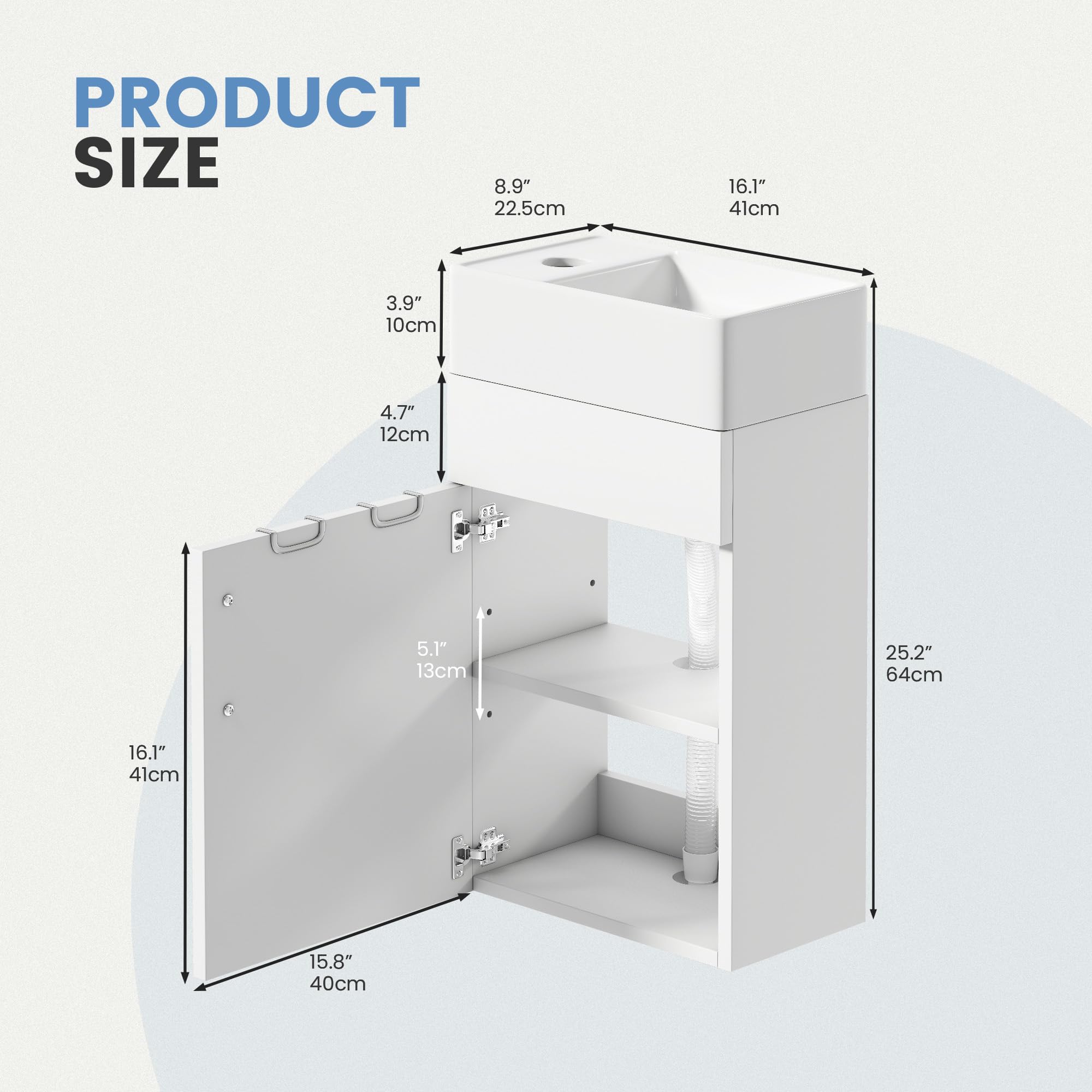 YITAHOME Waschtisch mit Unterschrank 40 cm Waschbeckenunterschrank, Badmöbel-Set mit Waschbecken für kompakte Bäder, Gäste WC, Sink with Vanity Cabinet, weiß