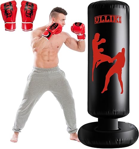 Saco de boxeo de 65 pulgadas para adultos y niños con guantes, bolsa de boxeo pesada independiente, equipo de entrenamiento de boxeo inflable,
