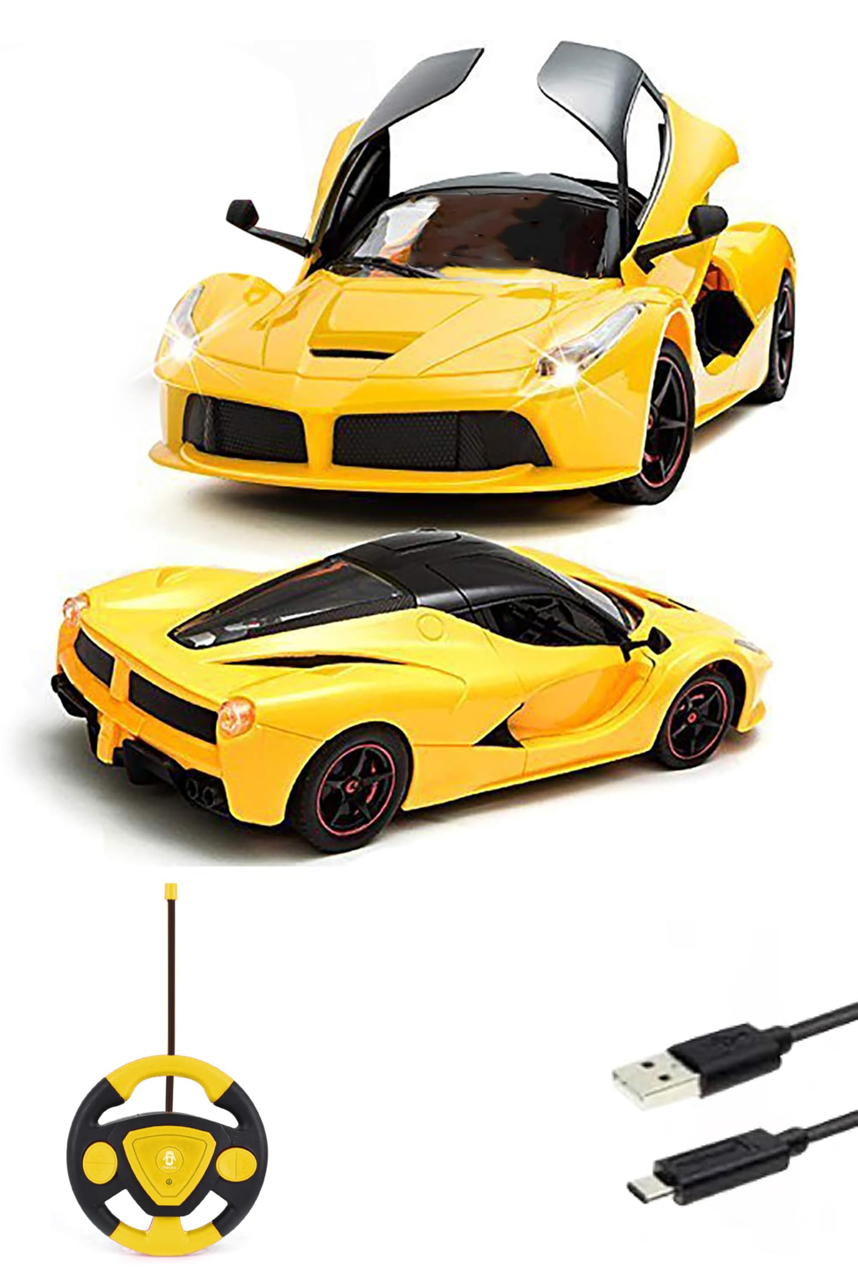 Webby Remote Controlled Rechargeable Super Car with Opening Doors and LED Headlight | Birthady Gifts for Kids (Yellow)