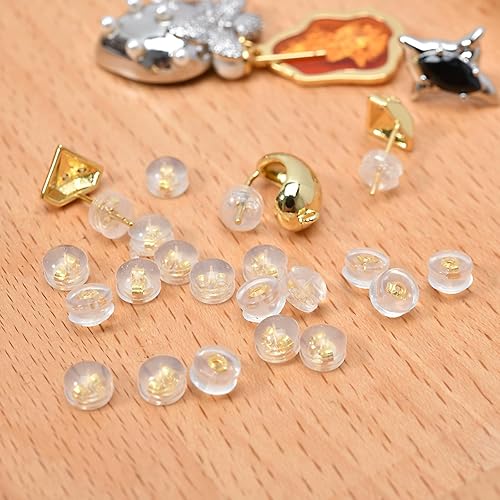 Miniatura 4 de 20 piezas de plata de ley de silicona para aretes, cierres de aretes para tachuelas, dorso de oro de 18 quilates para tachuelas, cómodo,