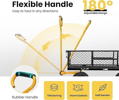 Miniatura 8 de VIVOHOME Carrito de jardín de acero de malla de alta resistencia con capacidad de 880 libras con lados extraíbles y ruedas de 4.103.50-4 pulgadas