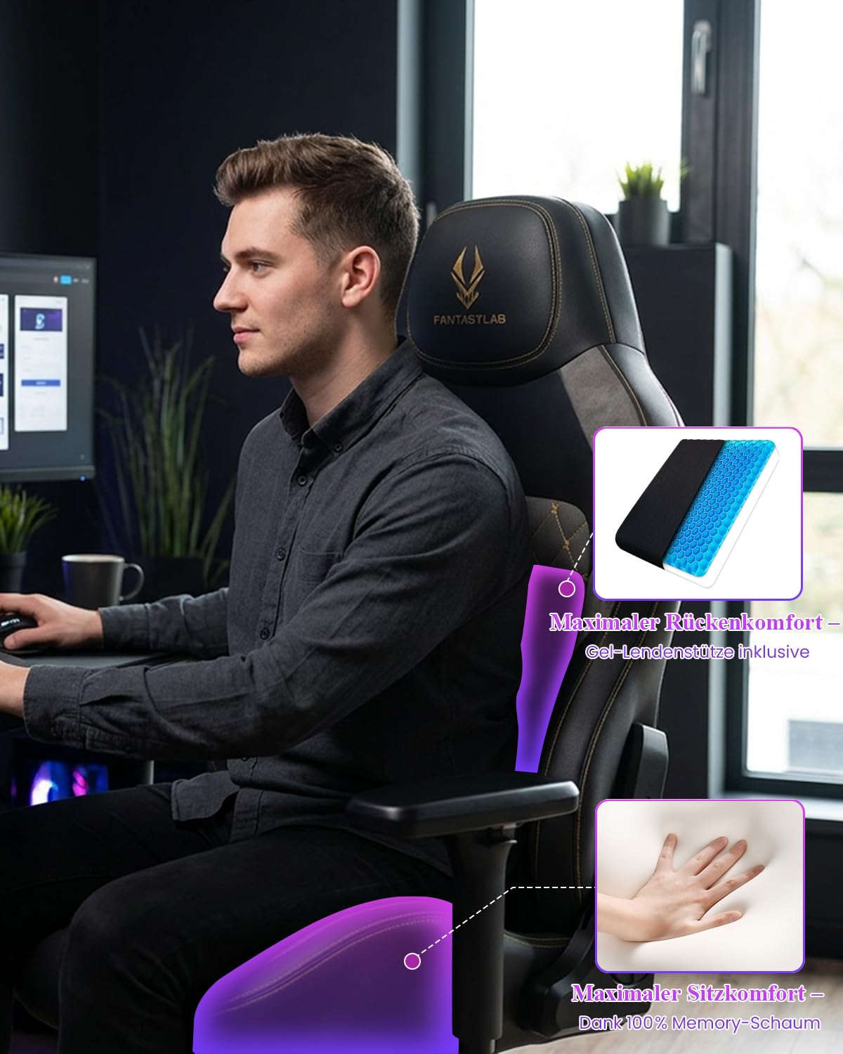 Bosmiller Gaming Stuhl 200kg Belastbarkeit Ergonomischer Bürostuhl bis 200kg Schreibtischstuhl XXL mit 4D Armlehnen Höhenverstellbarer Gaming Chair Chefsessel für Gamer und Esport