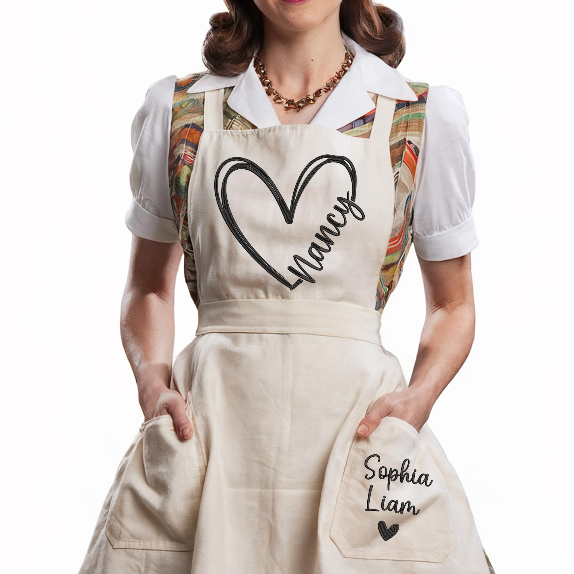 Personalized Aprons Embroidered With Two Pockets, Custom Name Aprons For Women, Grillin Bbq, Christmas Gifts For Grandma