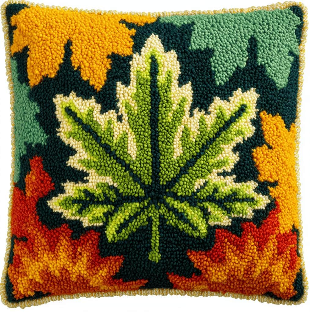 Kitquiver Beginner Latch Hook Cushion Kit,Leaf Decor Pillow Cover 43X43Cm