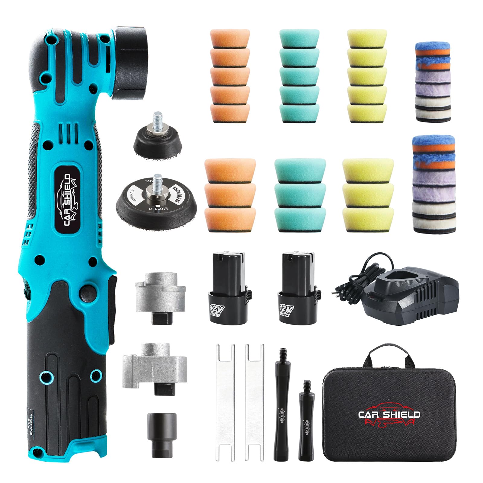 CAR SHIELD Mini Polisher, 1.2/2 Inch Mini Buffer Polisher with 2pcs 12V 2.0Ah Batteries, RO/DA Micro Cordless Polisher with 11 Variable Speed, Mini