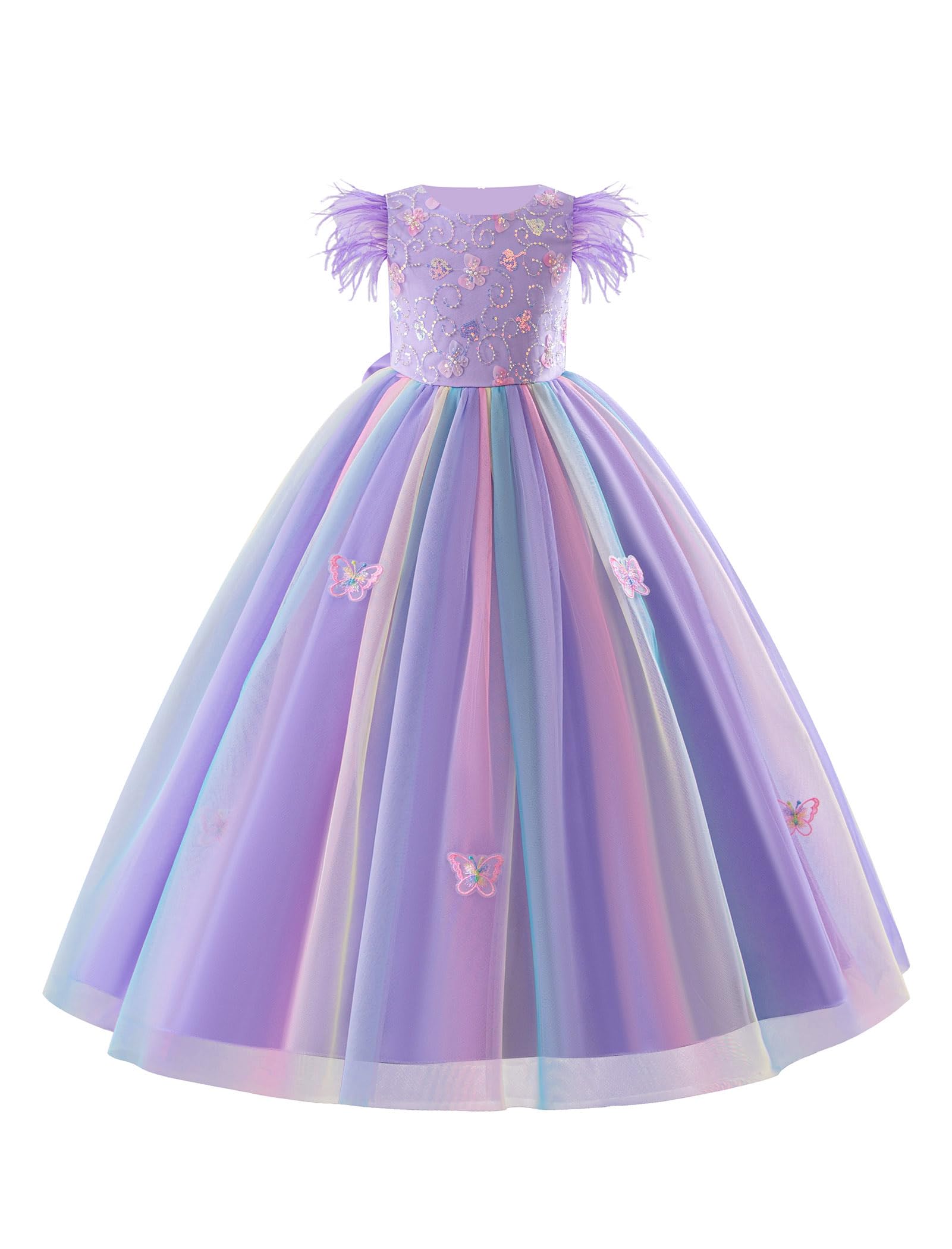 IBAKOM - Vestido 3D con lentejuelas y volantes de tul para niña, vestido de fiesta de cumpleaños, boda