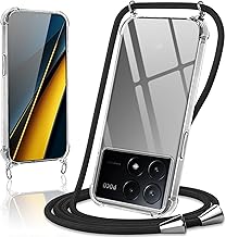 Case with Cord for Xiaomi Poco X6 Pro 5G 6.67 Inches, Adjustable Phone Case Lanyard Case Transparent Ultra Soft TPU Silicone Shockproof Protection Cover, Black