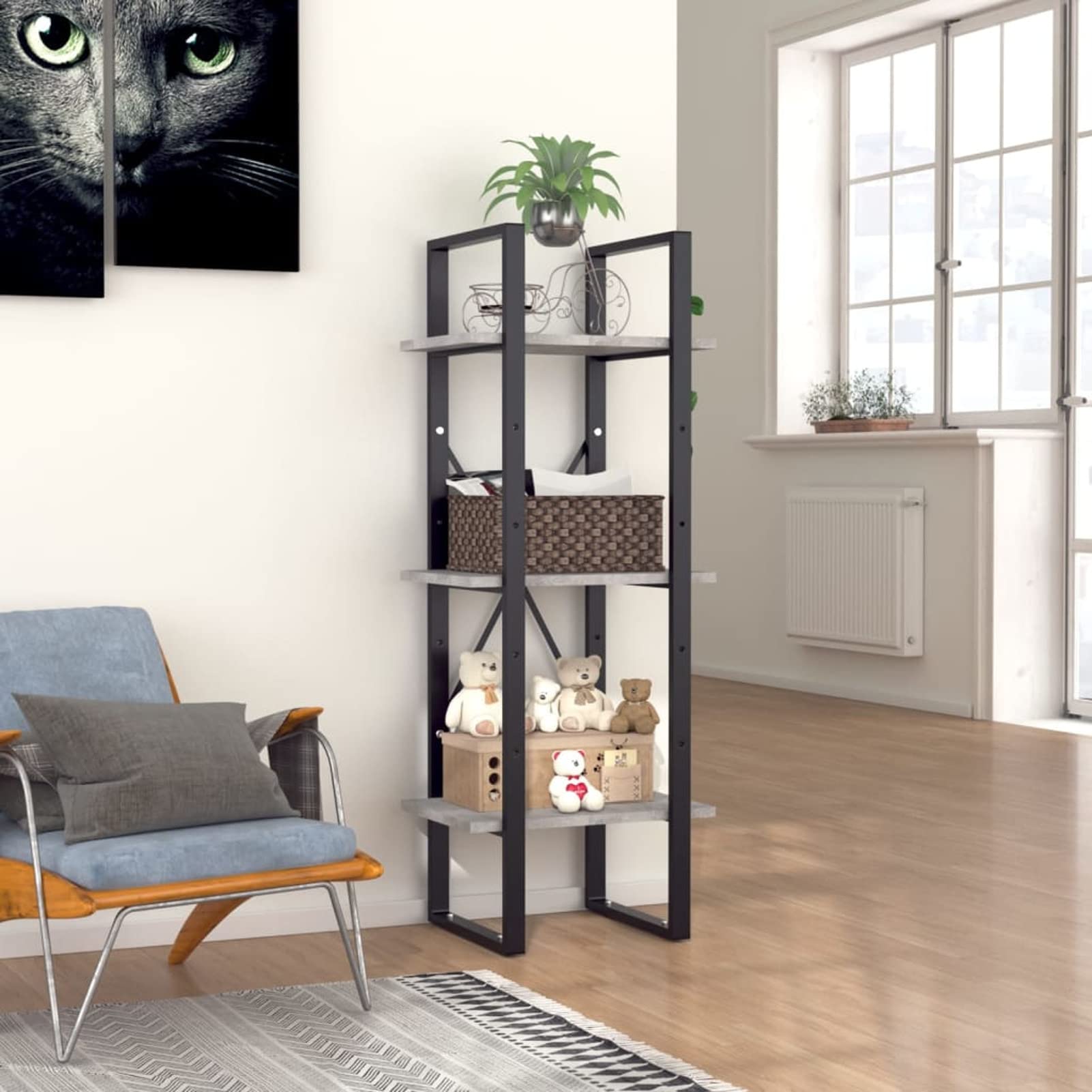 Homgoday 3-poziomowa szafka na książki, betonowa, szara, 40 x 30 x 105 cm, regał do przechowywania, regał na książki, regał na książki, regał do salonu, domu, mebli biurowych