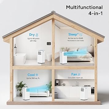DR.PREPARE 8,000 BTU Portable Air Conditioner, 4-in-1 Portable AC with Remote Control, Fast Cooling, 24H Timers, Window kit, Cools Up to 350 sq. ft for Rooms, Bedroom