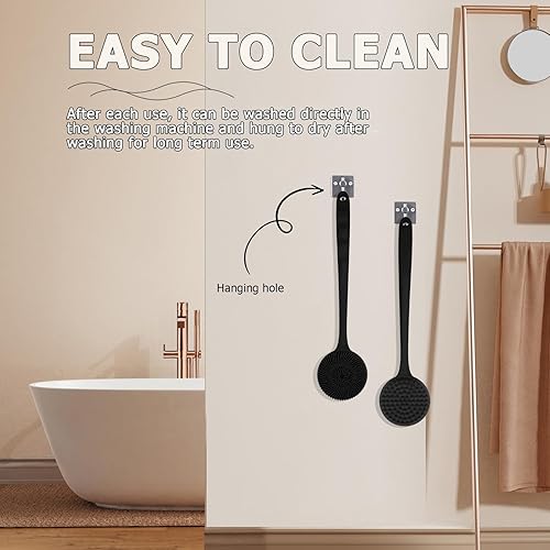Long Handle Back Scrubber - Double-Sided Shower Brush(Black)